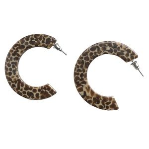 Animal Print Brown and Tan Cuff Hoop Earrings